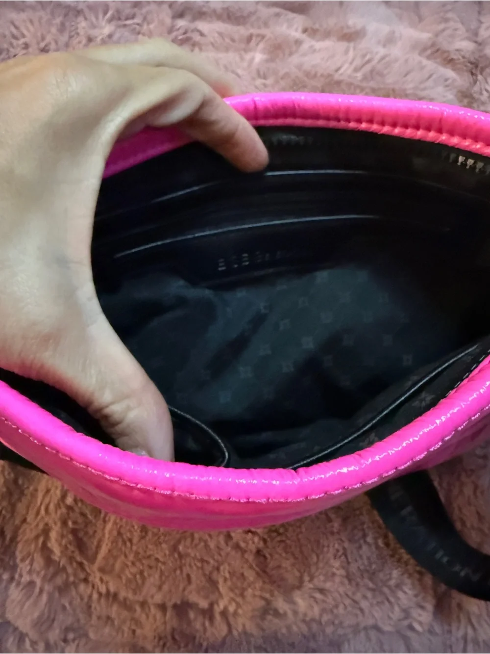 BCBGeneration Neon Pink Quilted Patent Crossbody Bag with Branded Strap